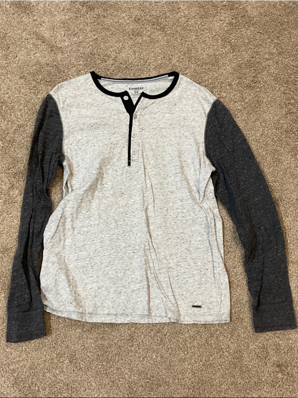 Express Two-Tone Henley Top - Light Gray with Charcoal Sleeves